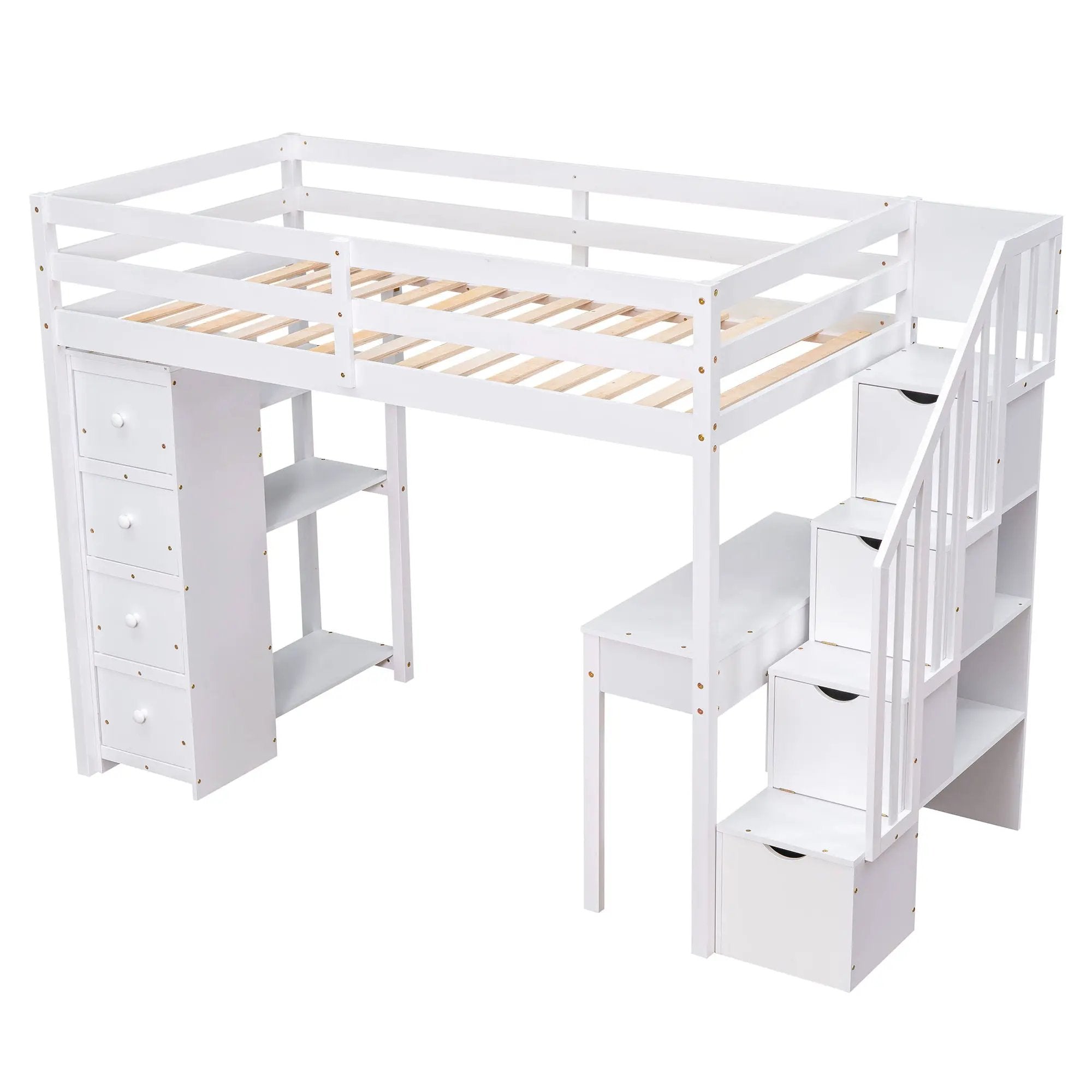 Loft Bed With Storage Drawers, Desk And Stairs With Shelves by HouseOfZazla