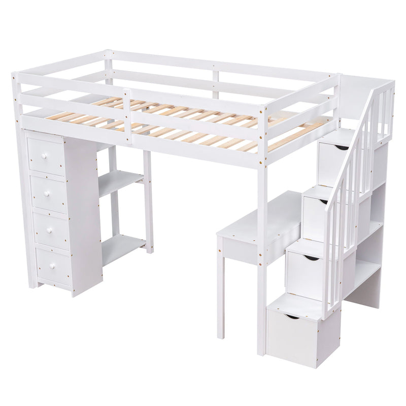 Loft Bed With Storage Drawers, Desk And Stairs With Shelves by HouseOfZazla