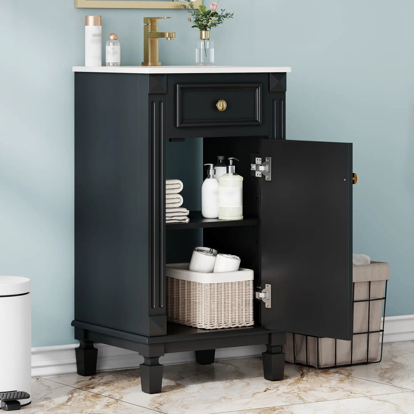 Bathroom Vanity With Sink, Soft-Closing Door, Adjustable Shelf by Unique Piece Furniture
