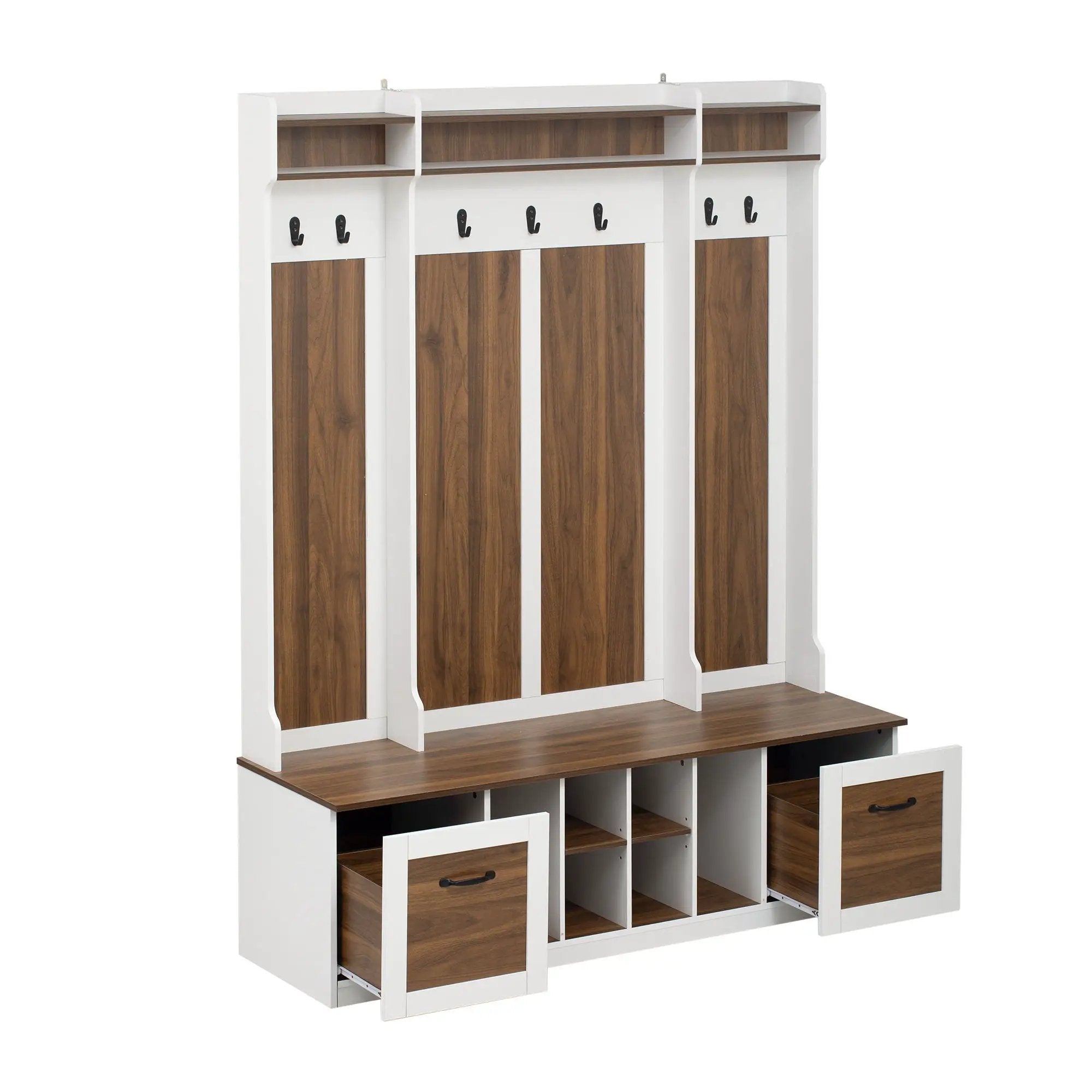 5 In 1 Entryway Bench With Coat Rack, 7 Sturdy Hooks, 2 Spacious Drawers And Adjustable Shelves by HouseOfZazla