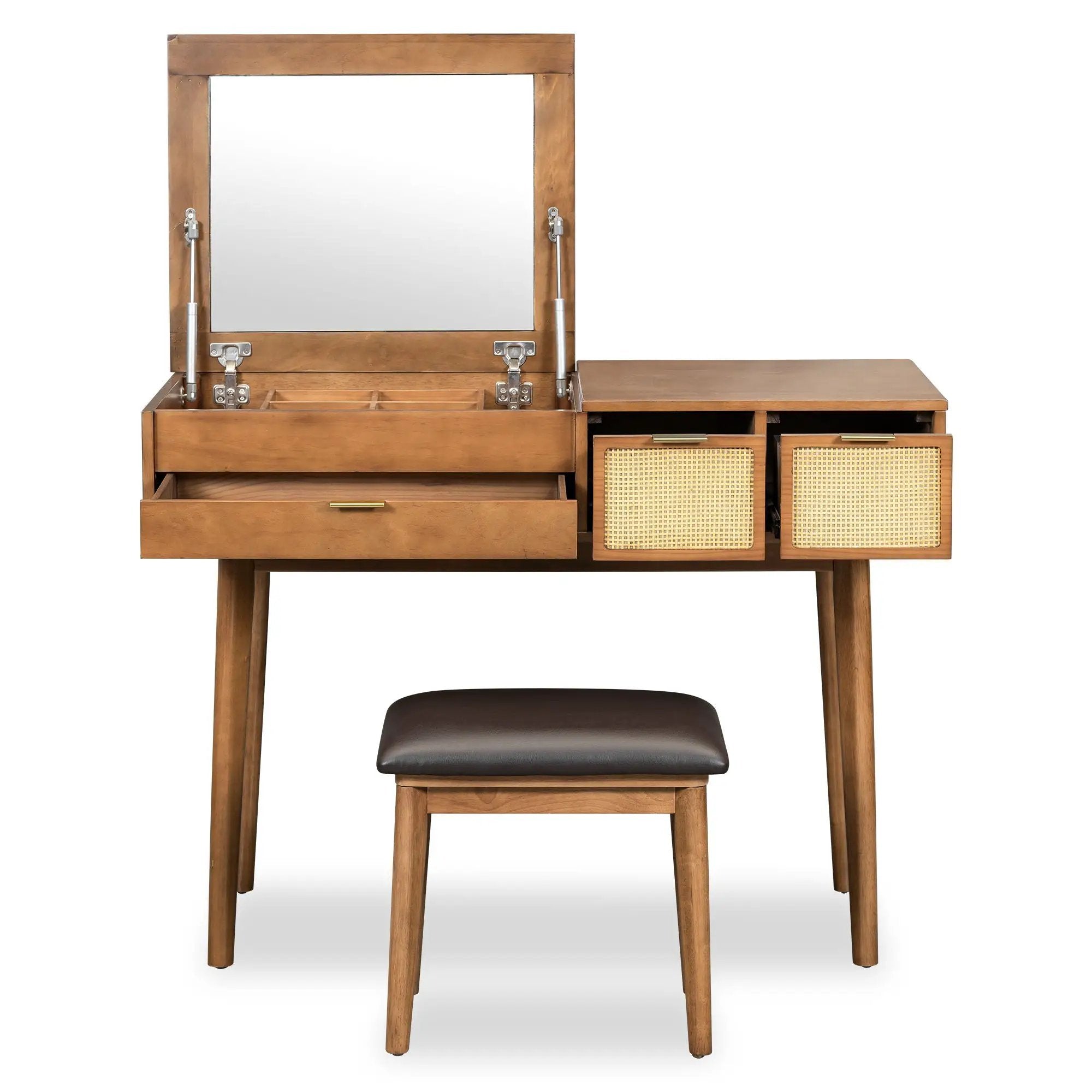 Classic Wood Makeup Vanity Set With Flip-Top Mirror And Stool, Dressing Table With Three Drawers And Storage Space by HouseOfZazla