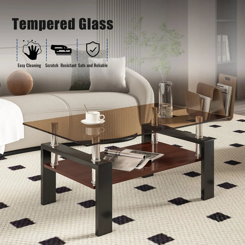 Modern Rectangular Coffee Table With Tempered Glass Top by Unique Piece Furniture
