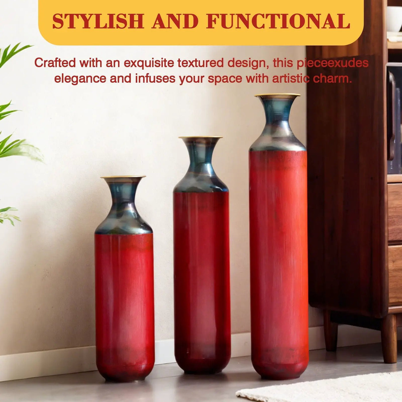 Modern Droplet Shaped Floor Vase Set, 3 Piece Home Decor by Unique Piece Furniture