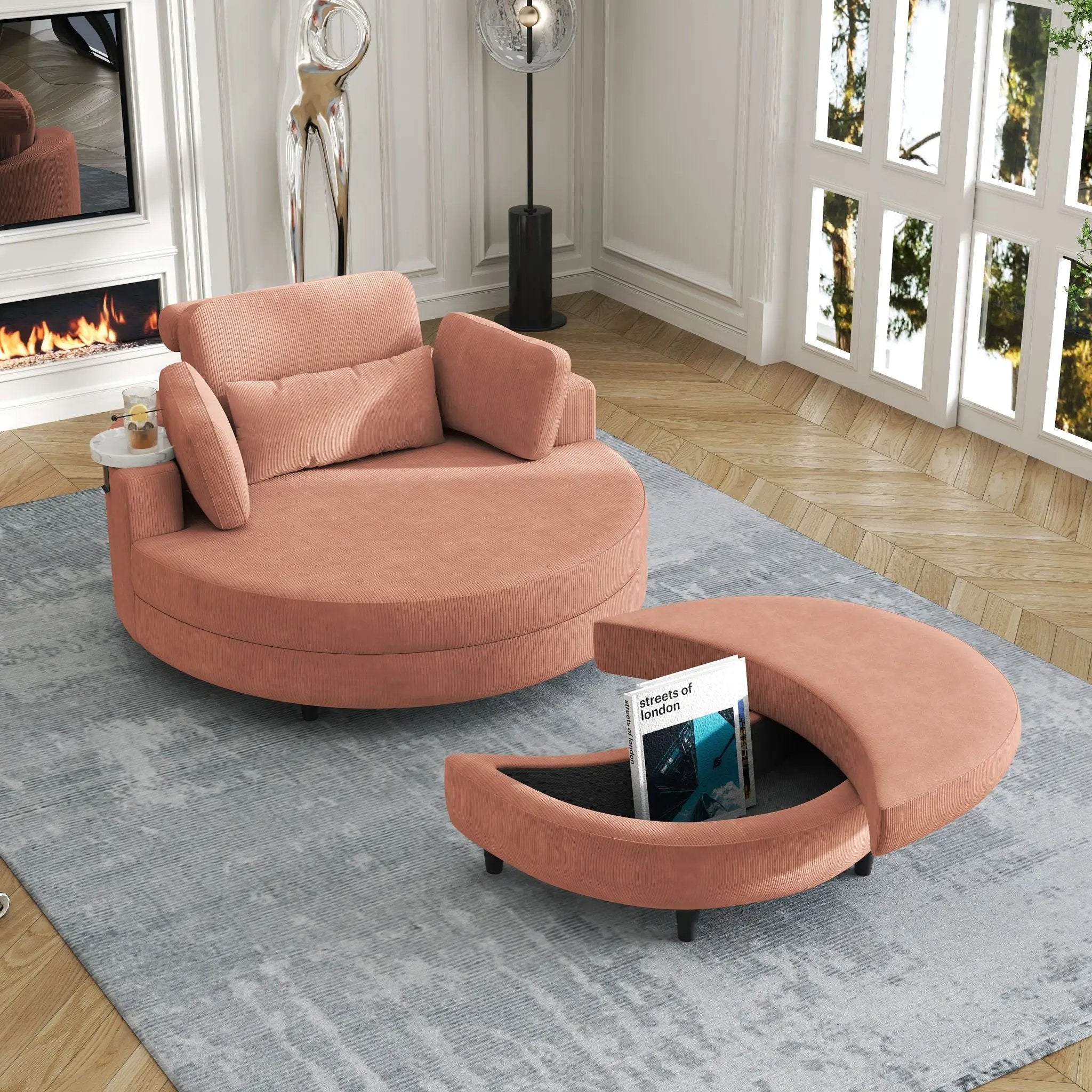 Sofa With Two Throw Pillows And A Waist Pillow With An Extra Tray For Comfortable Seating In Small Apartment Bedrooms by HouseOfZazla