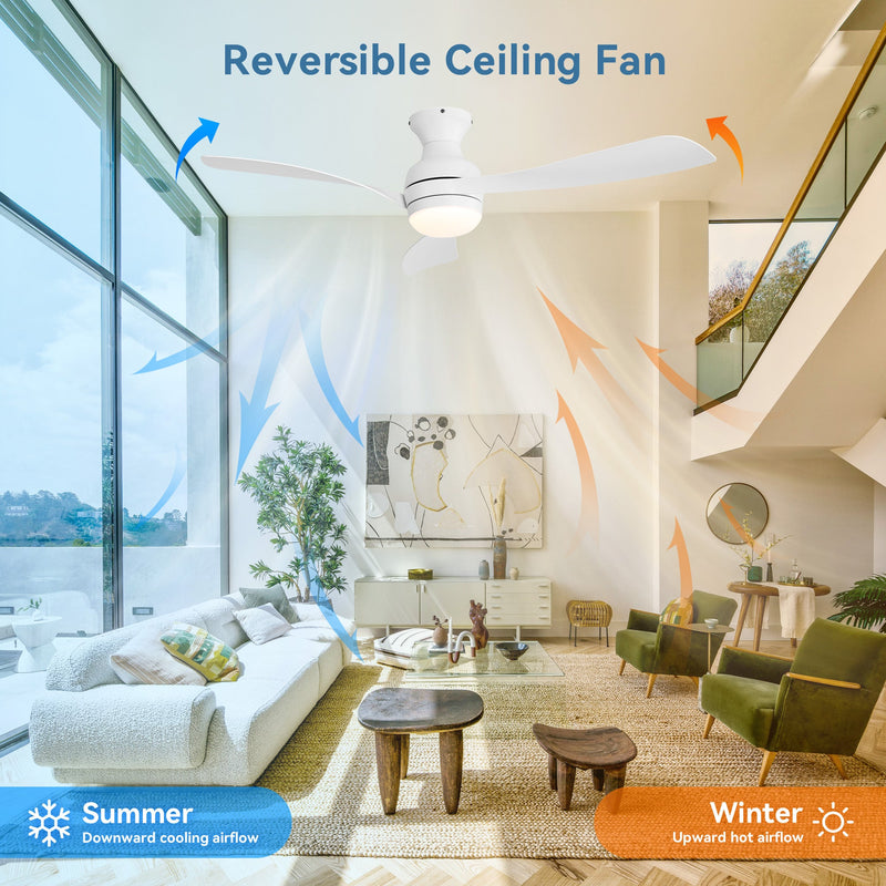 52" Low Profile Ceiling Fan with Lights, Quiet Reversible DC Motor, Dimmable LED by HouseOfZazla