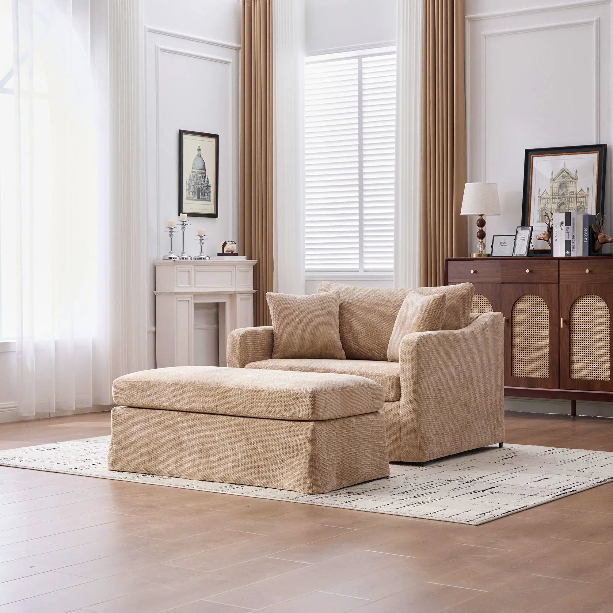Accent Chair With Ottoman, Includes 2 Bolster Pillows by Unique Piece Furniture