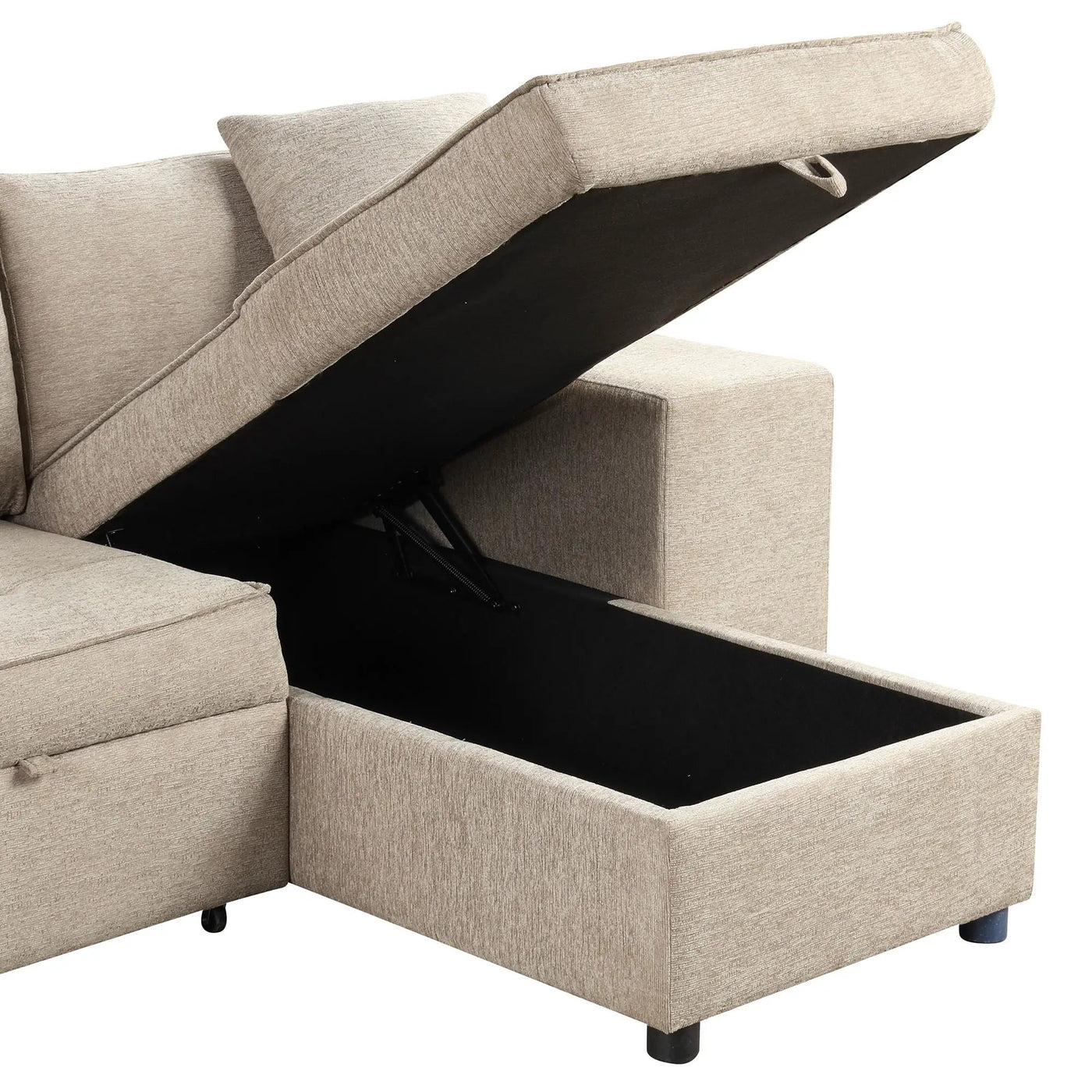 Modern L-Shape 3 Seat Reversible Sectional Couch, Pull Out Sleeper Sofa With Storage Chaise And 2 Stools For Living Room Furniture Set by HouseOfZazla