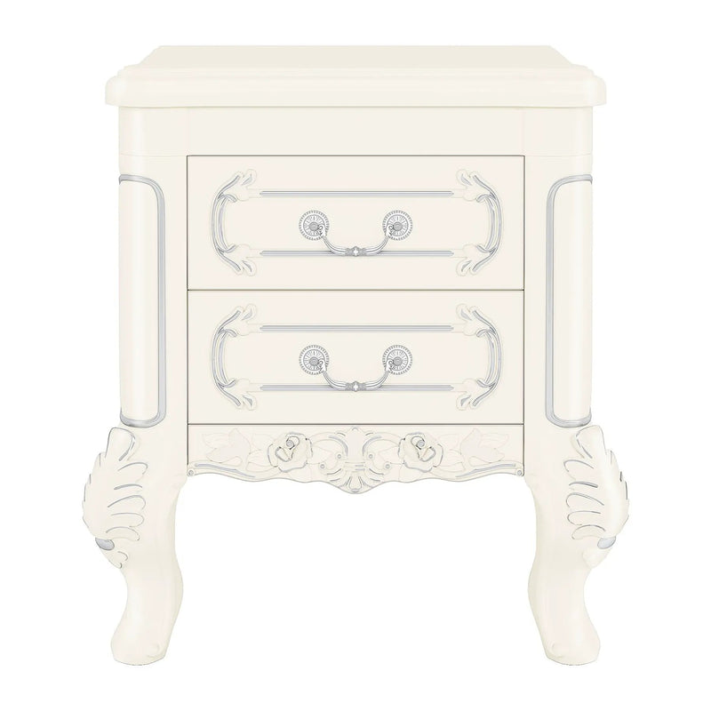 Carved Nightstand With 2 Drawers, Bedside Table - White