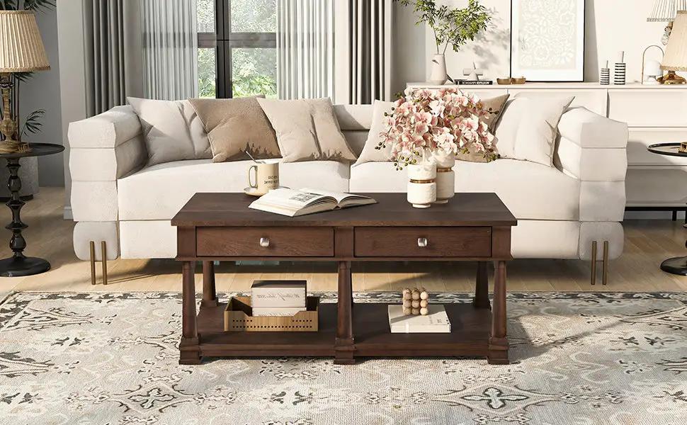 VIBE HAUS Farmhouse Wooden Coffee Table, photo 4 of 10