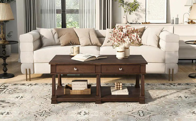 VIBE HAUS Farmhouse Wooden Coffee Table, photo 4 of 10