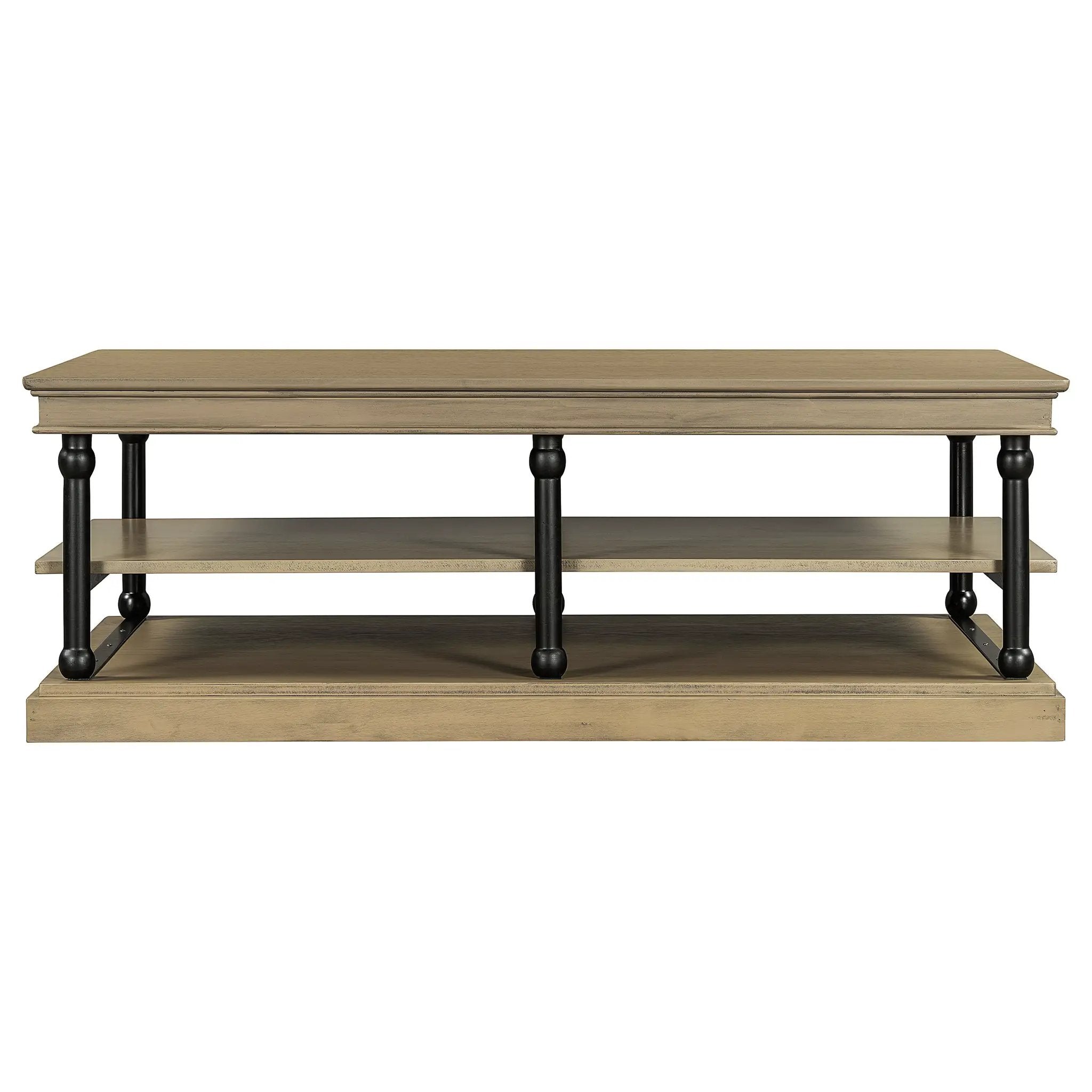 55.1' Wood Coffee Table with Black Legs and Open Storage Shelves by HouseOfZazla