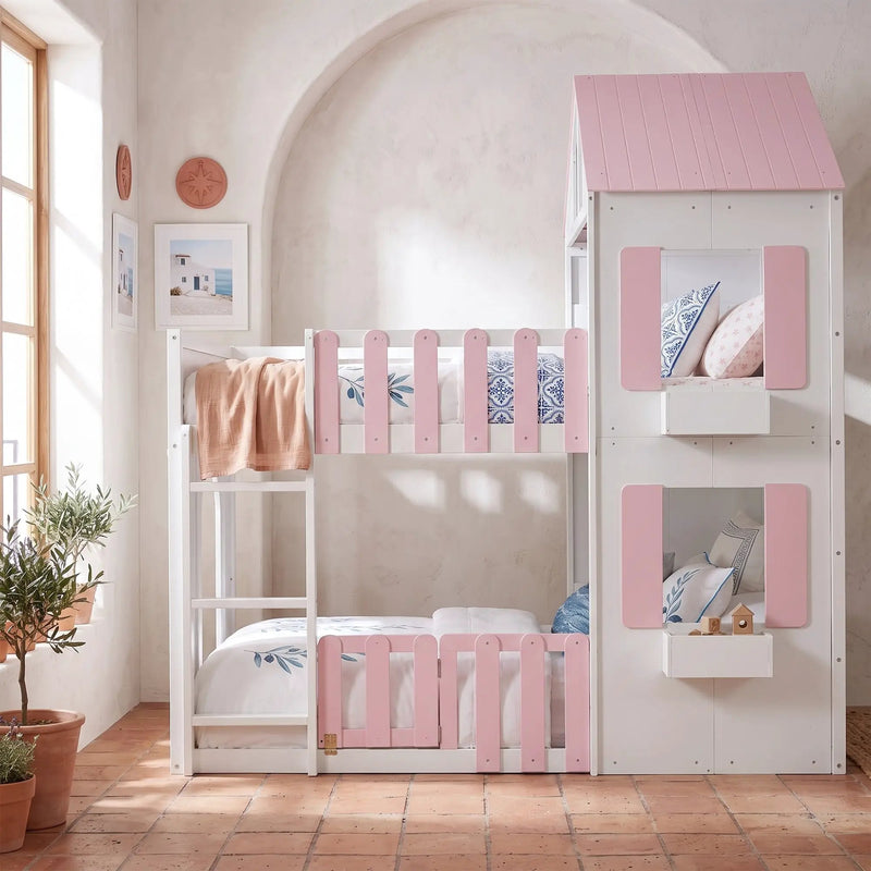 Full over Full House Bunk Bed with Storage - Pink, photo 2 of 10