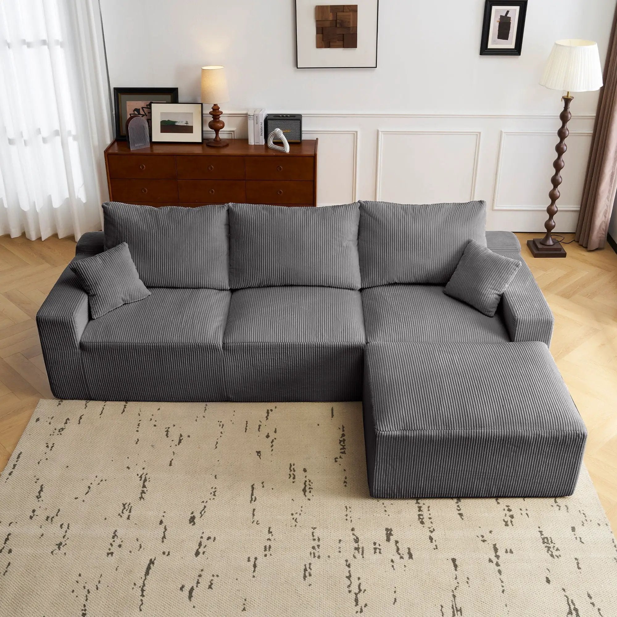 L Shaped Sectional Sofa, Full Compression 3 Seater Cloud Couch With Chaise by HouseOfZazla