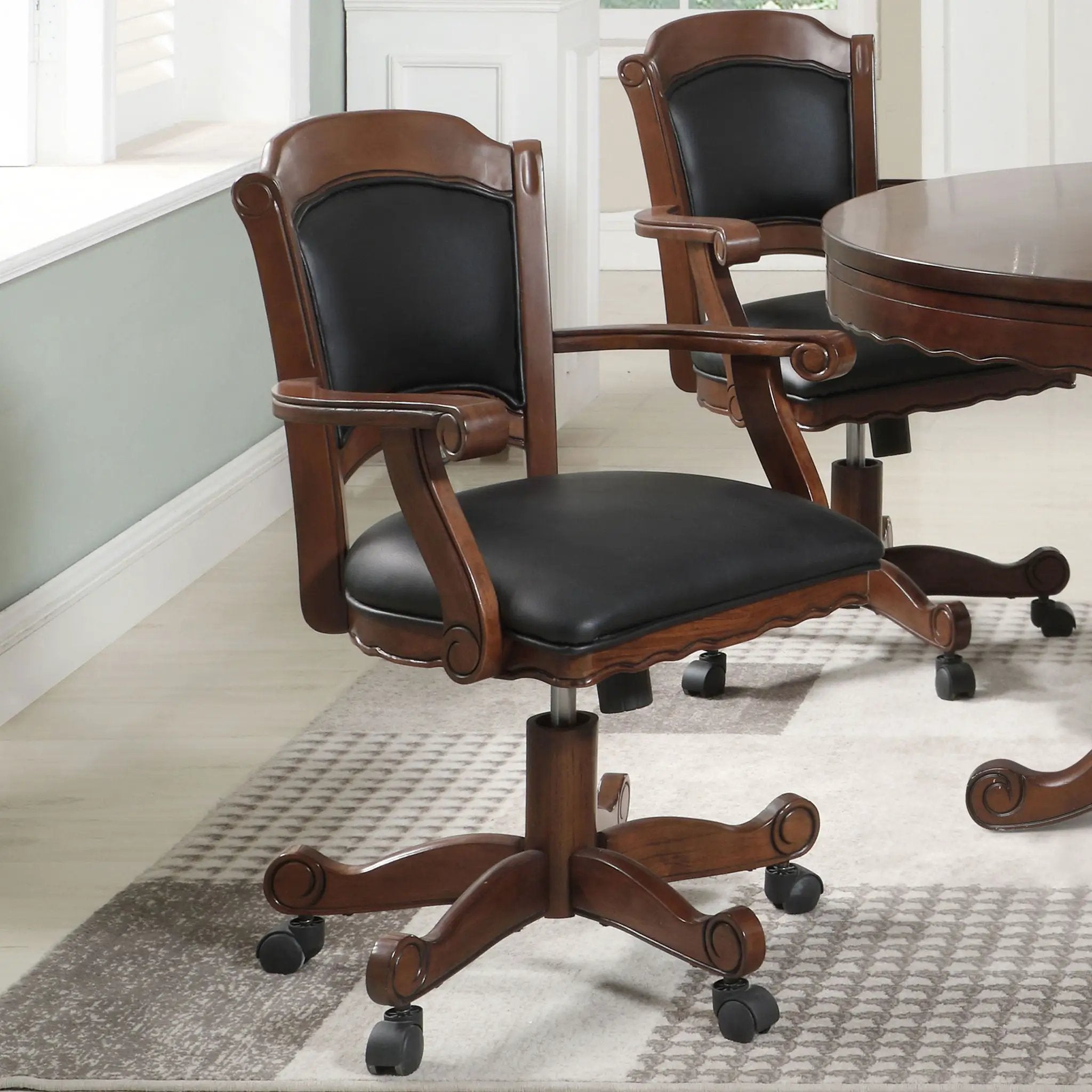 Upholstered Game Chair With Caster Wheels - Black by HouseOfZazla