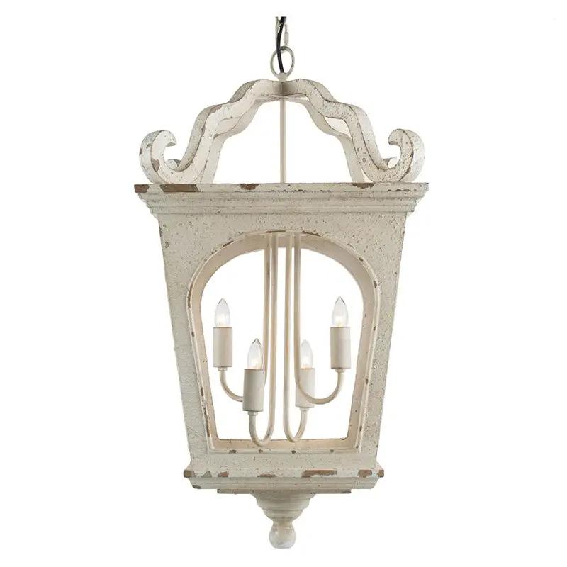 4 Light Wood Chandelier, Hanging Light Fixture With Adjustable Chain For Kitchen, Bulb Not Included - Cream White by HouseOfZazla