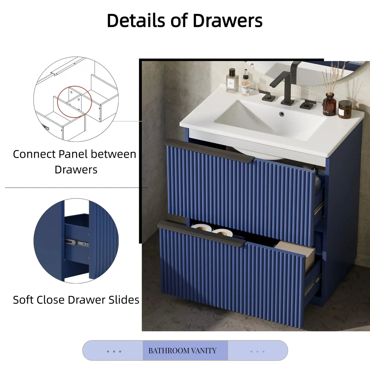 Fluted Bathroom Vanity With Ceramic Sink, Freestanding Cabinet by HouseOfZazla