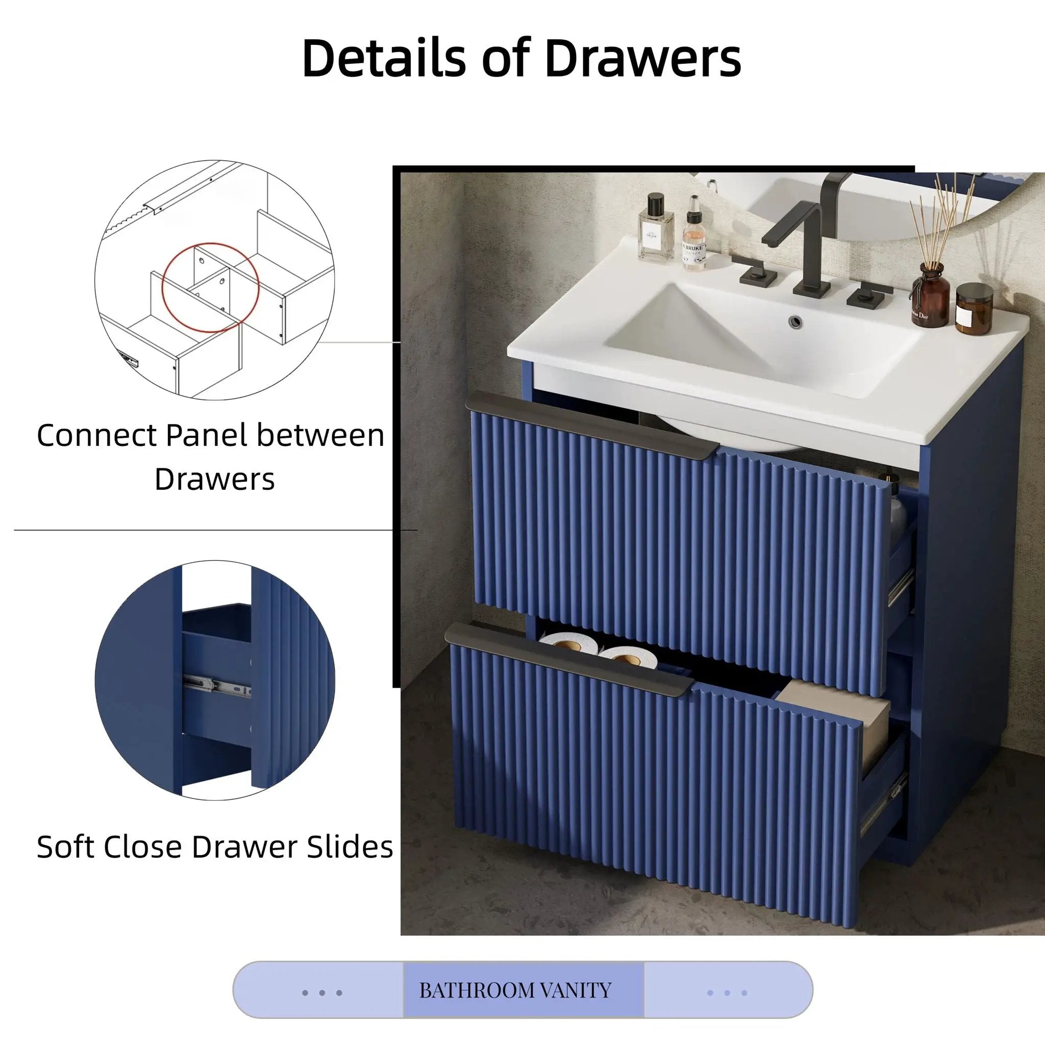 Fluted Bathroom Vanity With Ceramic Sink, Freestanding Cabinet by HouseOfZazla