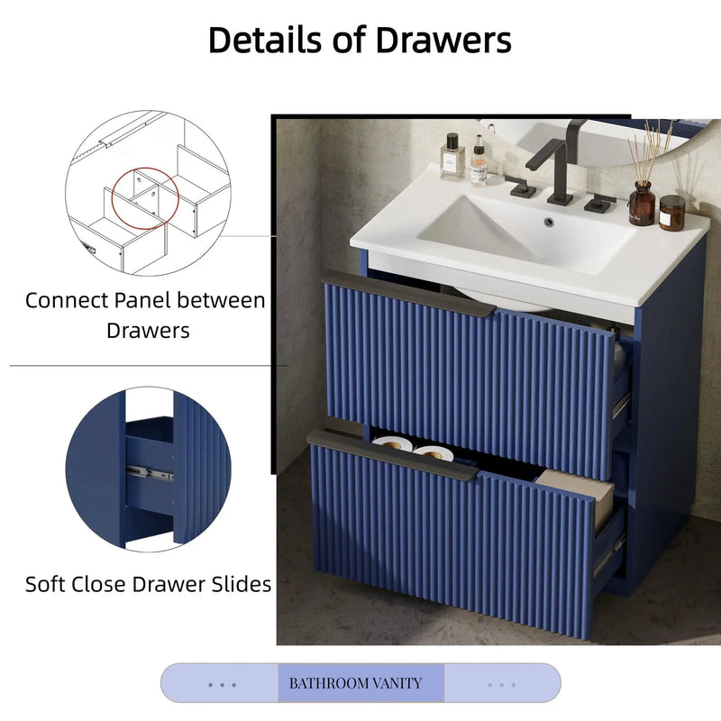 Fluted Bathroom Vanity With Ceramic Sink, Freestanding Cabinet by HouseOfZazla