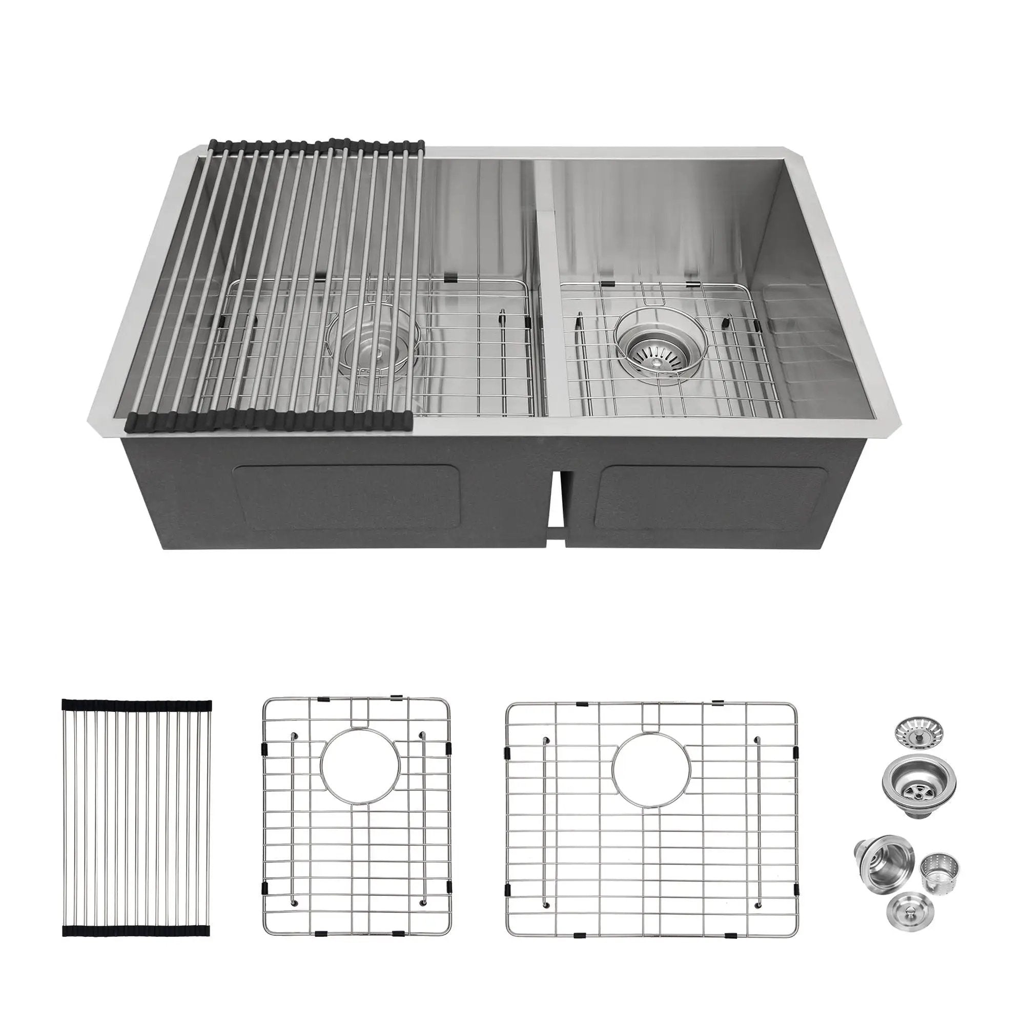 Modern Double Bowl Undermount Kitchen Sink 50 / 50 Design Stainless Steel by HouseOfZazla