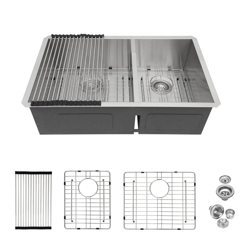 Modern Double Bowl Undermount Kitchen Sink 50 / 50 Design Stainless Steel by HouseOfZazla