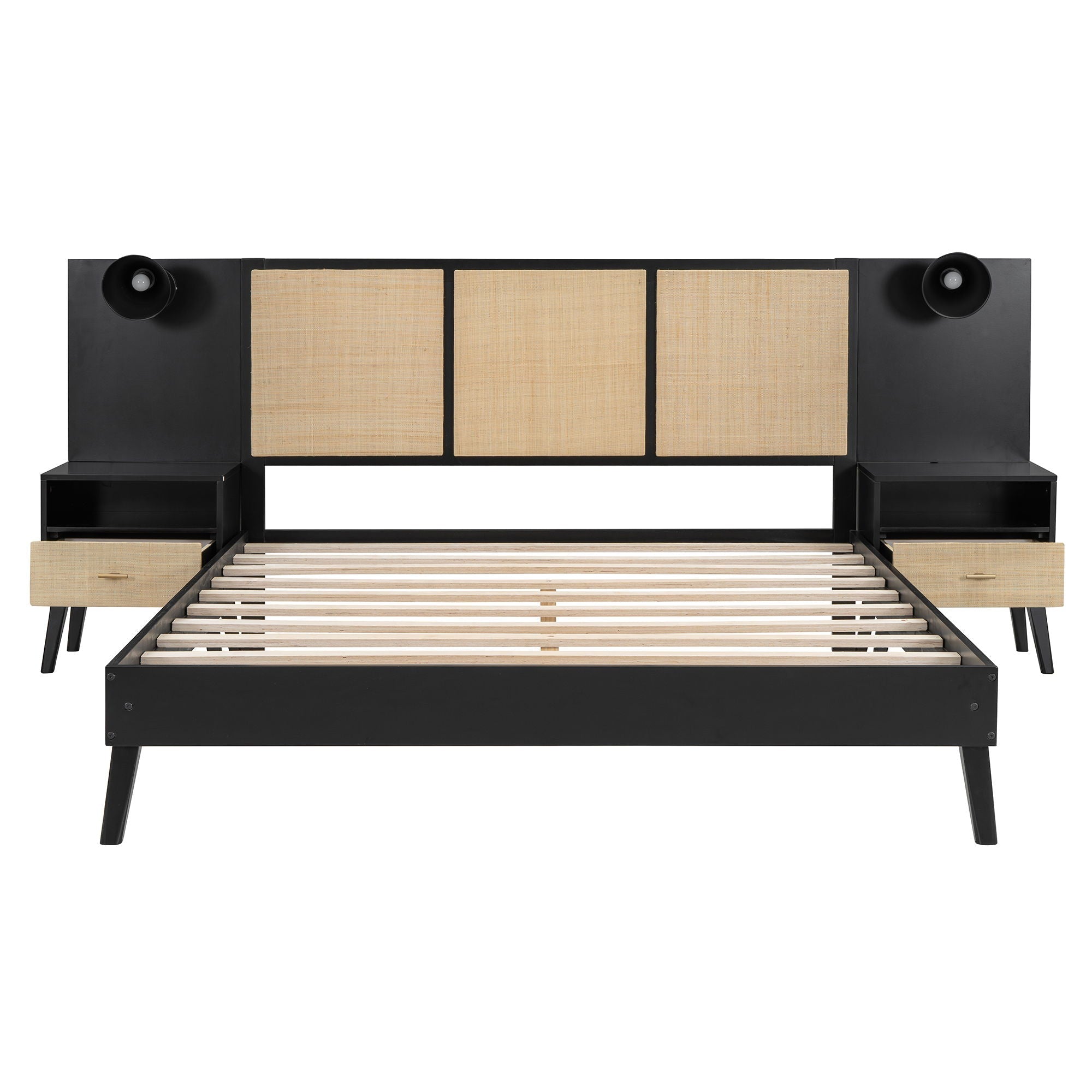 Bed Frame With 2 Nightstands Elegant Design With Lamps by HouseOfZazla