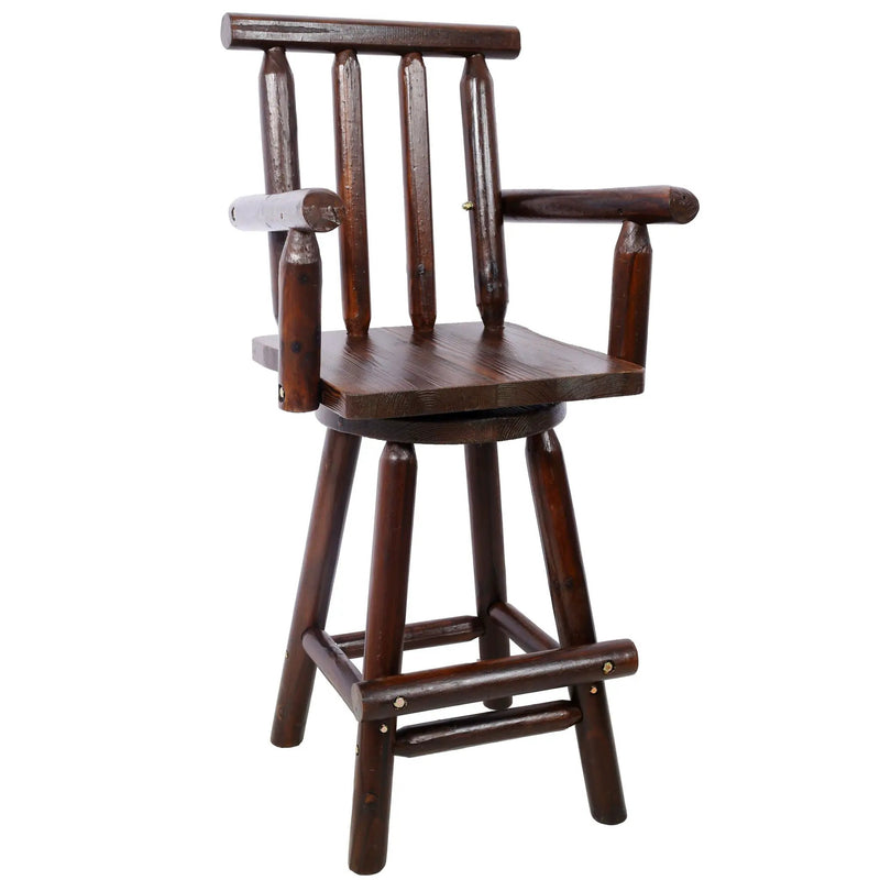 Rustic Bar Stool, Fir Wood Construction, Wide Armrest by Unique Piece Furniture