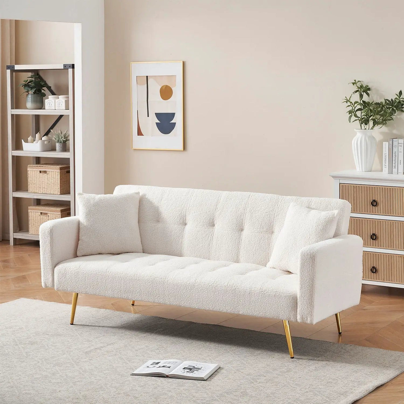 Teddy Fleece Sofa Bed With Luxurious Throw Pillows by Unique Piece Furniture
