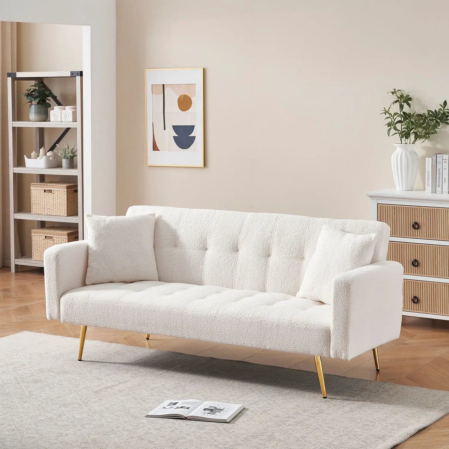 Teddy Fleece Sofa Bed With Luxurious Throw Pillows by Unique Piece Furniture