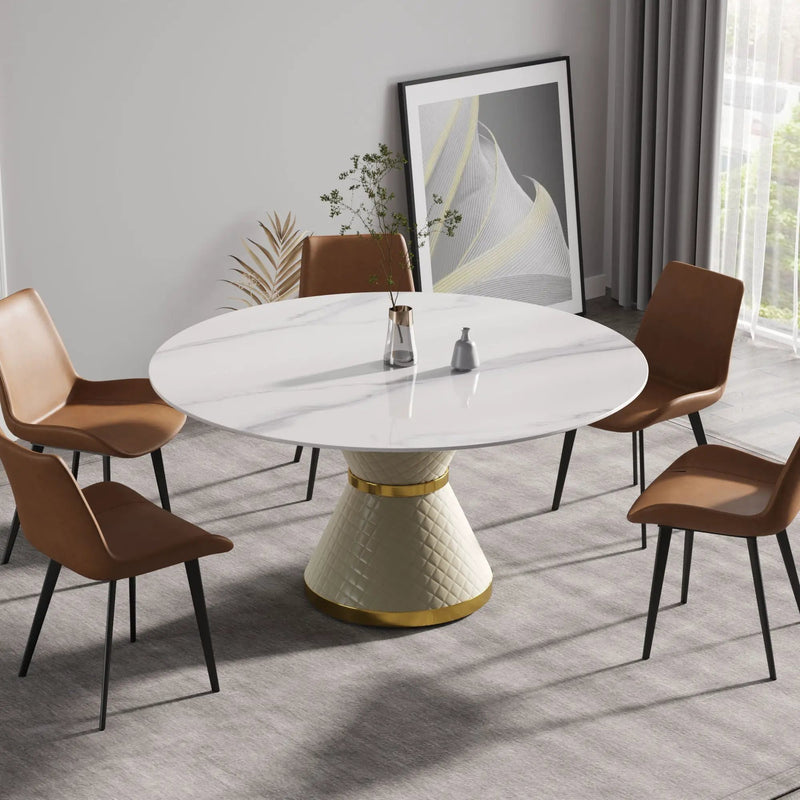 Modern Artificial Stone Round Carbon Steel Base Dining Table, Can Accommodate 6 People by HouseOfZazla