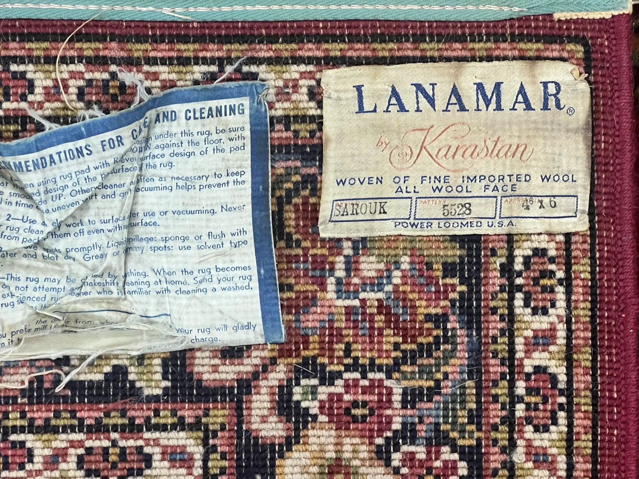 Karastan Rug 4.6 x 6 Lanamar Sarouk #5528, Red Wool Karastan Oriental Carpet, Discontinued, Antique, Wool Pile by Jewel Rugs