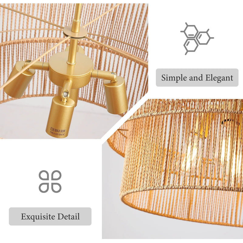 Chandelier, 2 Tier Boho Wabi Sabi Pendant Light, Hanging Ceiling Lamp - Gold by HouseOfZazla