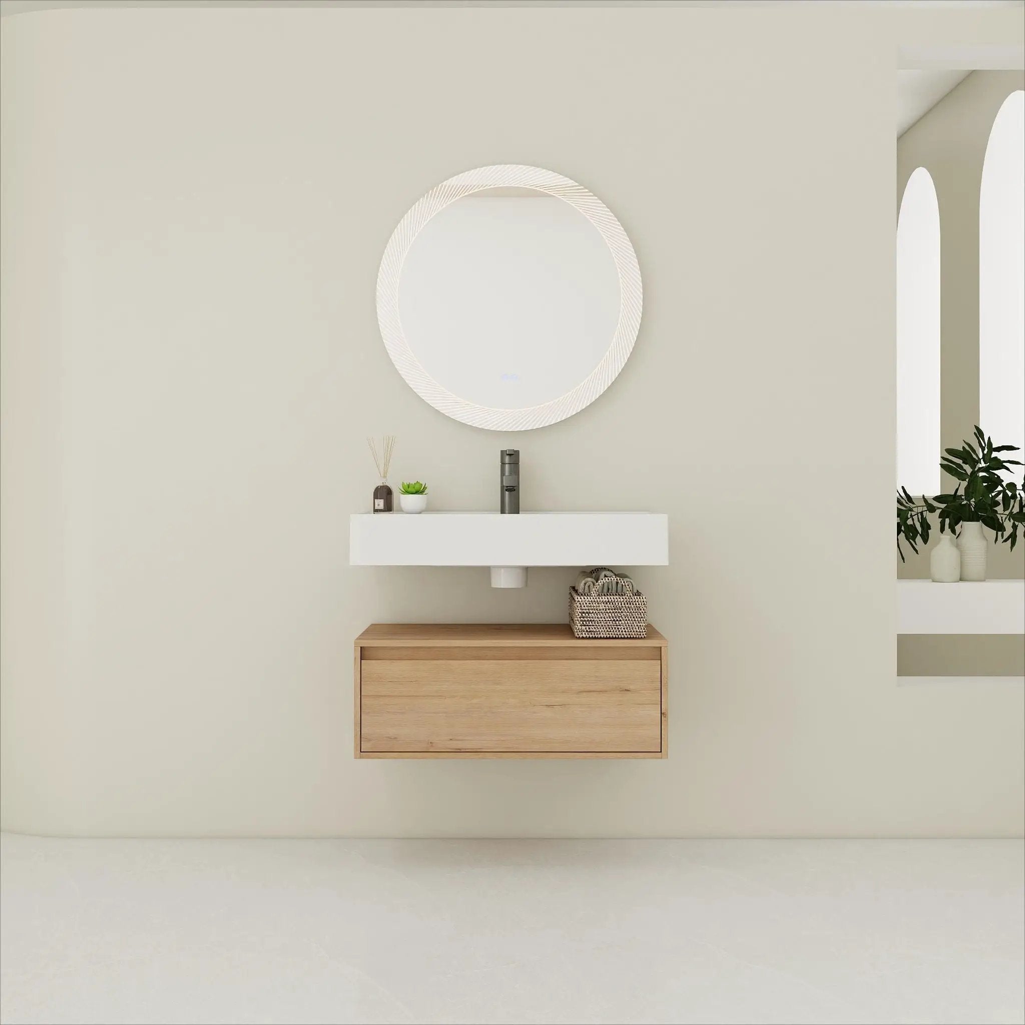 Wall Mounted Bathroom Vanity With Resin Sink And Soft Close Drawer In Imitative - Imitative Oak by HouseOfZazla
