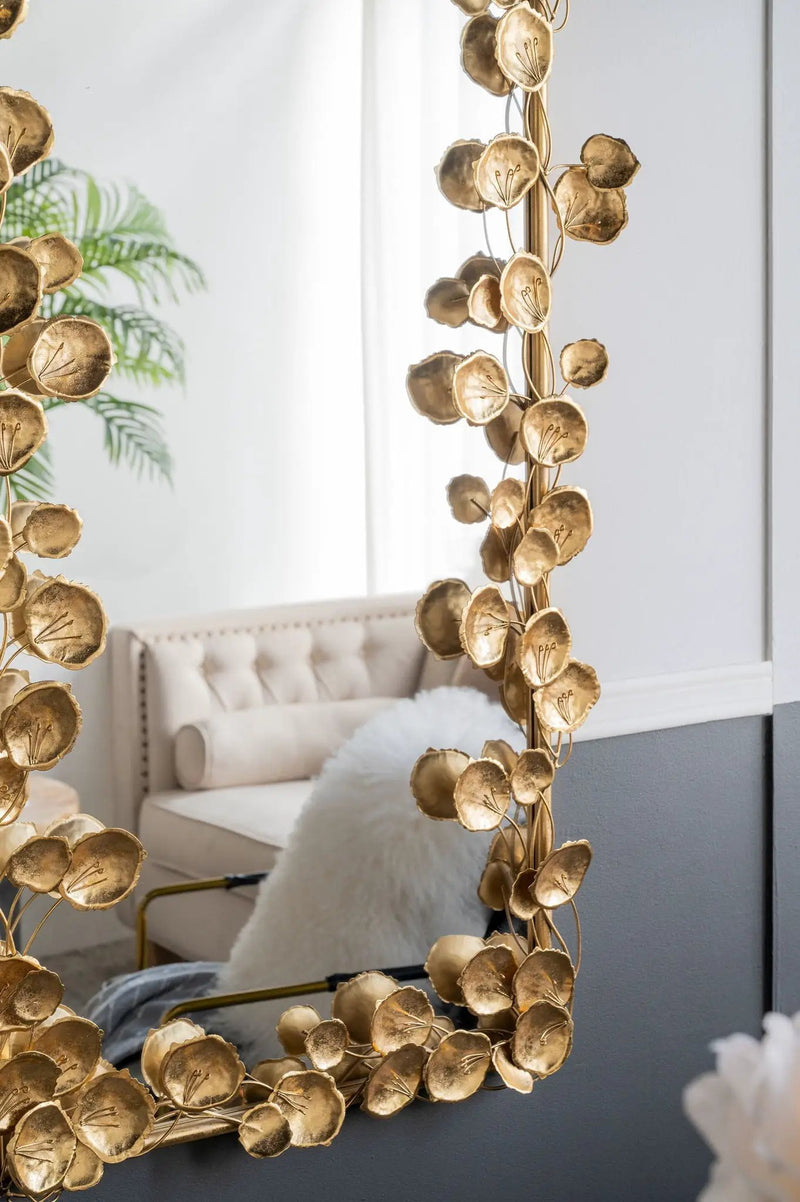 Full Length Mirror With en Leaf Accents, Floor Miiror For Living Room Bedroom - Gold by Unique Piece Furniture
