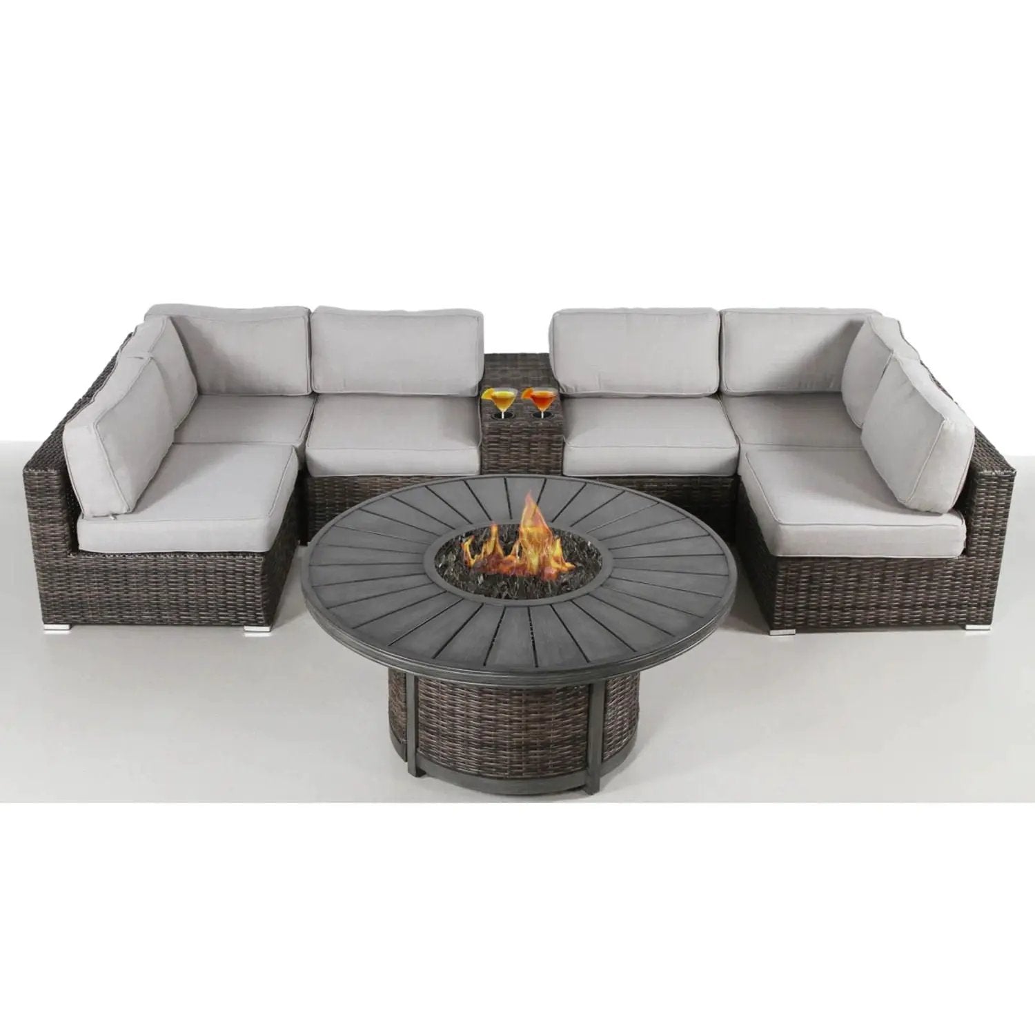 All Weather 4 Person Patio Sofa Set With Fire Pit And Side Table Rustproof - Brown by Unique Piece Furniture
