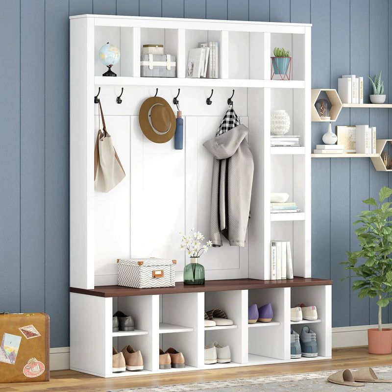 Farmhouse Wooden Hall Tree with 6 Hooks by HouseOfZazla