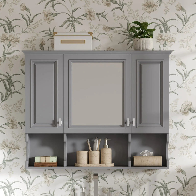 Wall Mounted Bathroom Medicine Wall Cabinet With Mirror & Open Shelves by Unique Piece Furniture