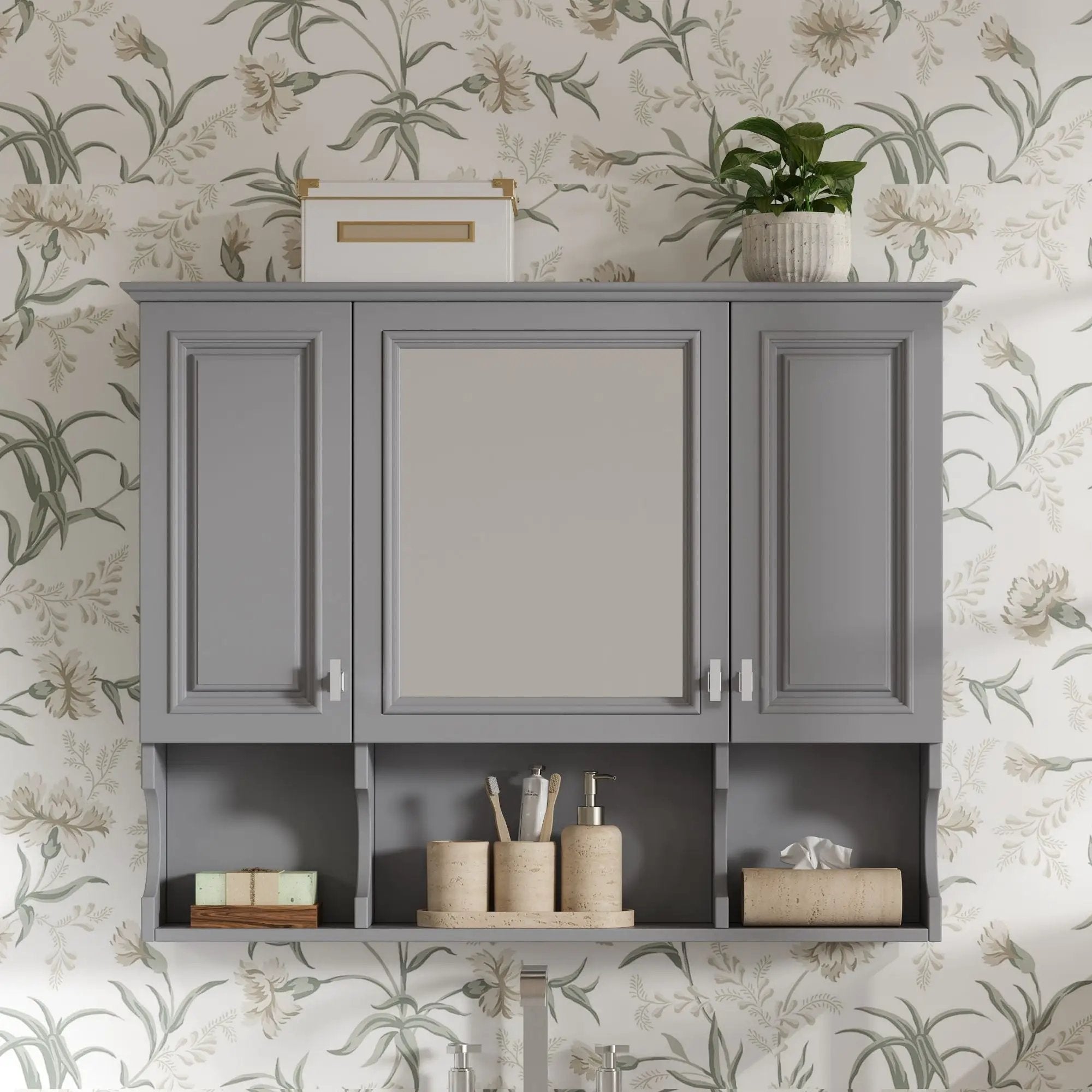 Wall Mounted Bathroom Medicine Wall Cabinet With Mirror & Open Shelves by HouseOfZazla