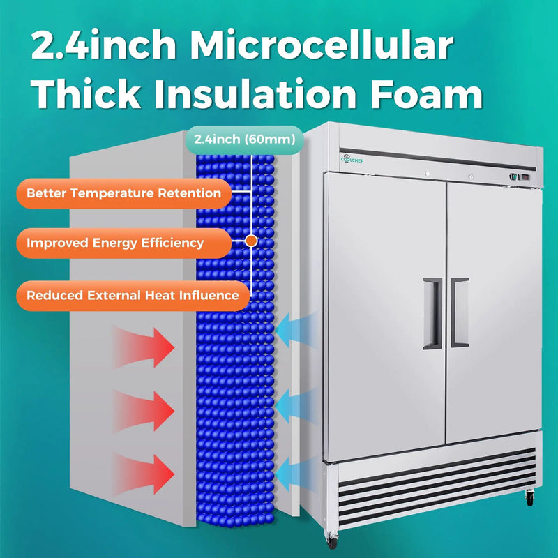 54" Commercial Refrigerator 49 Cu.Ft Stainless Steel 2 Door Reach-In Fridge by HouseOfZazla
