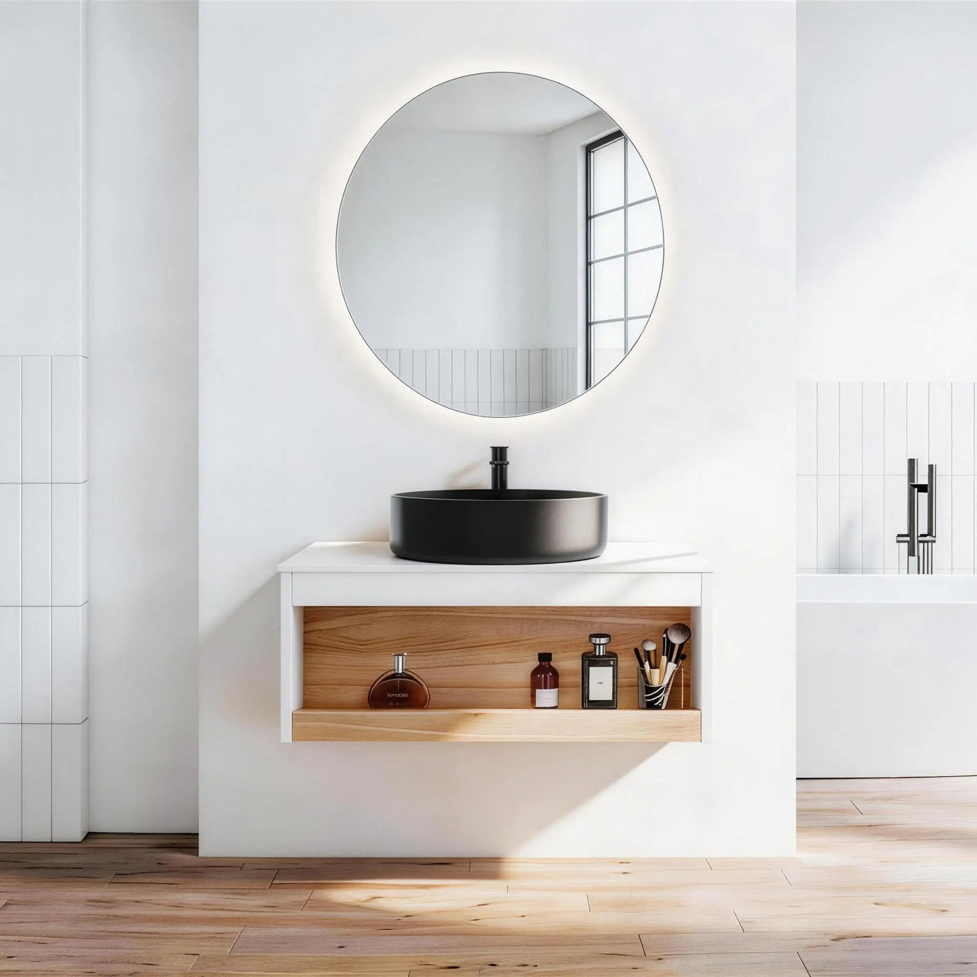 Floating Bathroom Vanity With Glossy Round Vessel Sink by Unique Piece Furniture