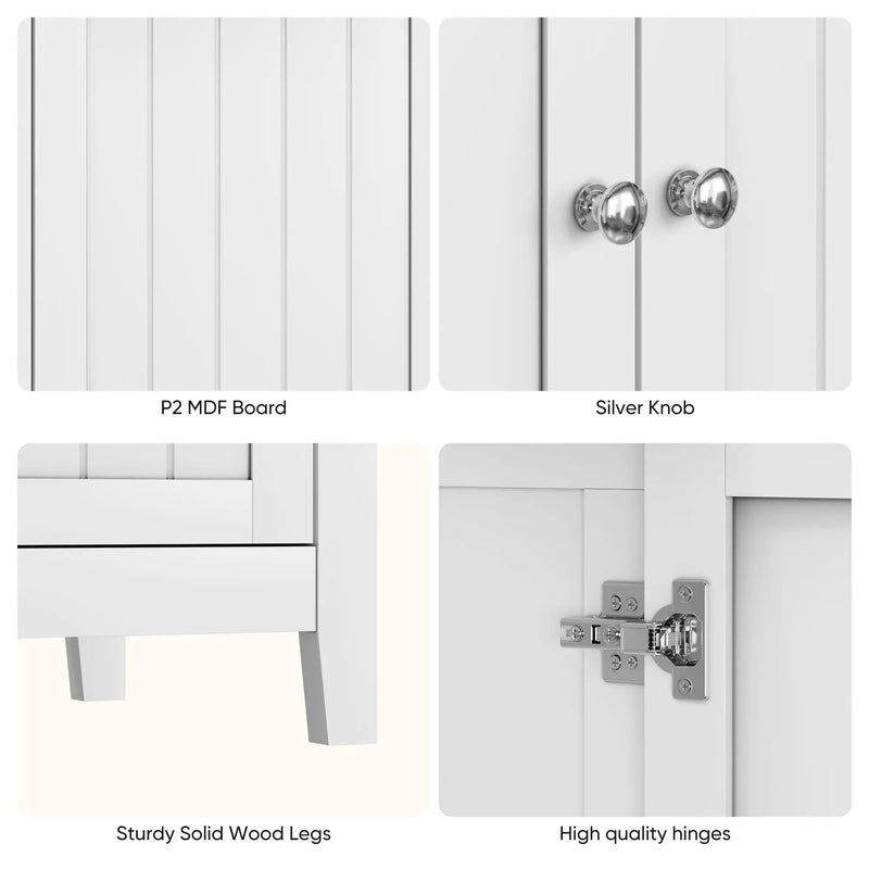 Mid Century Modern Double Door Storage Cabinet With Knobs - White