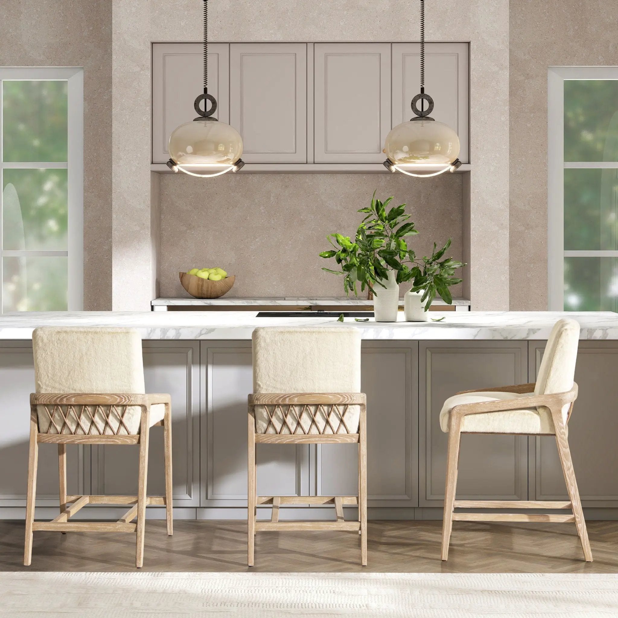 Arizona - Solid Ash Upholstered Counter Stool With Rope Detail - Creme De La Creme White by Unique Piece Furniture