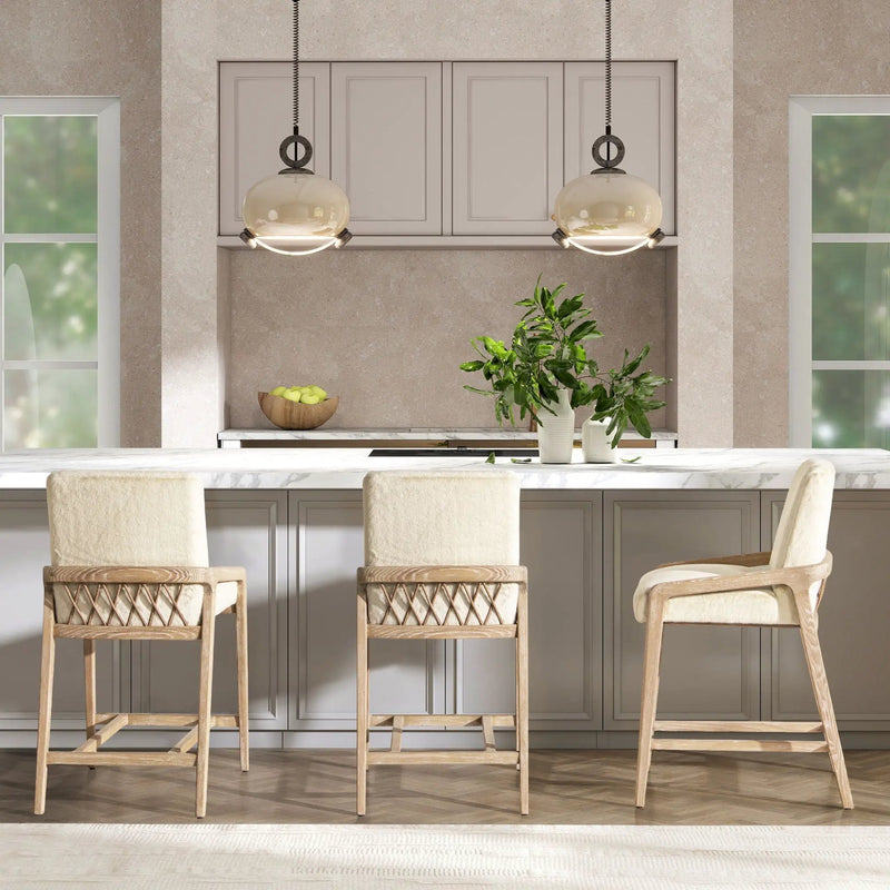 Arizona - Solid Ash Upholstered Counter Stool With Rope Detail - Creme De La Creme White by HouseOfZazla