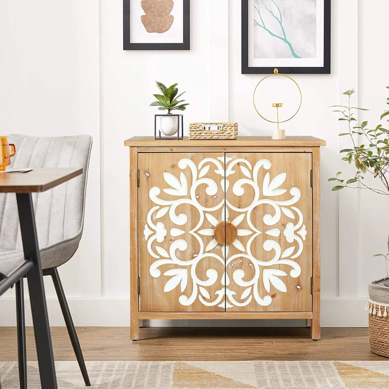 Rustic Wooden Accent Cabinet with Floral Carved Doors by HouseOfZazla