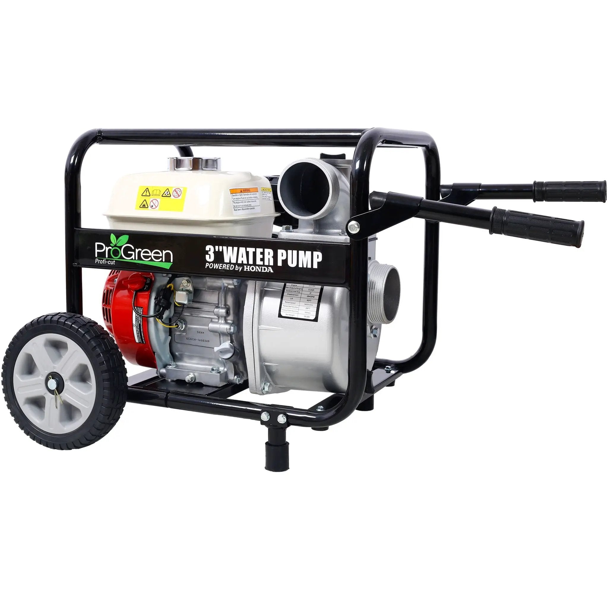 Honda - Gx160 Engine Water Pump 3" 264Gpm With Accessories Kit And Handle Wheel Kit - Black / Red by HouseOfZazla