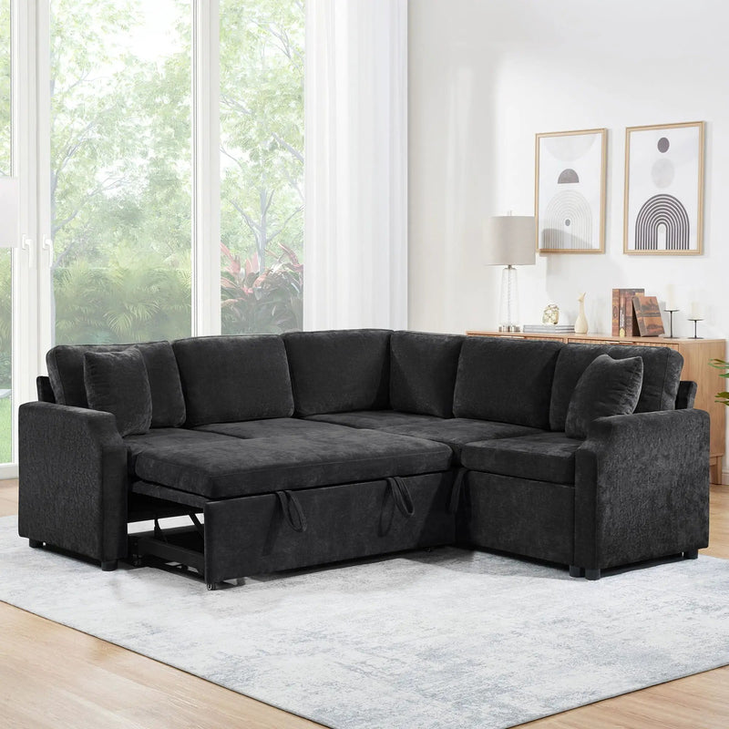 Modern L Shaped Sectional Sofa Bed With Hidden Storage Upholstery by Unique Piece Furniture