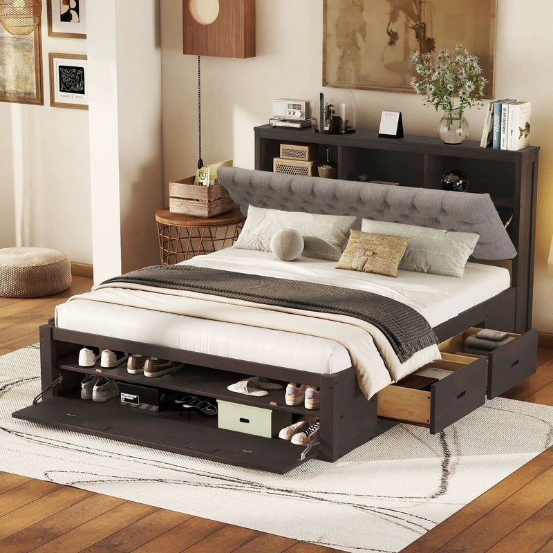 Platform Bed With Storage Headboard, Shoe Rack And 4 Drawers by Unique Piece Furniture