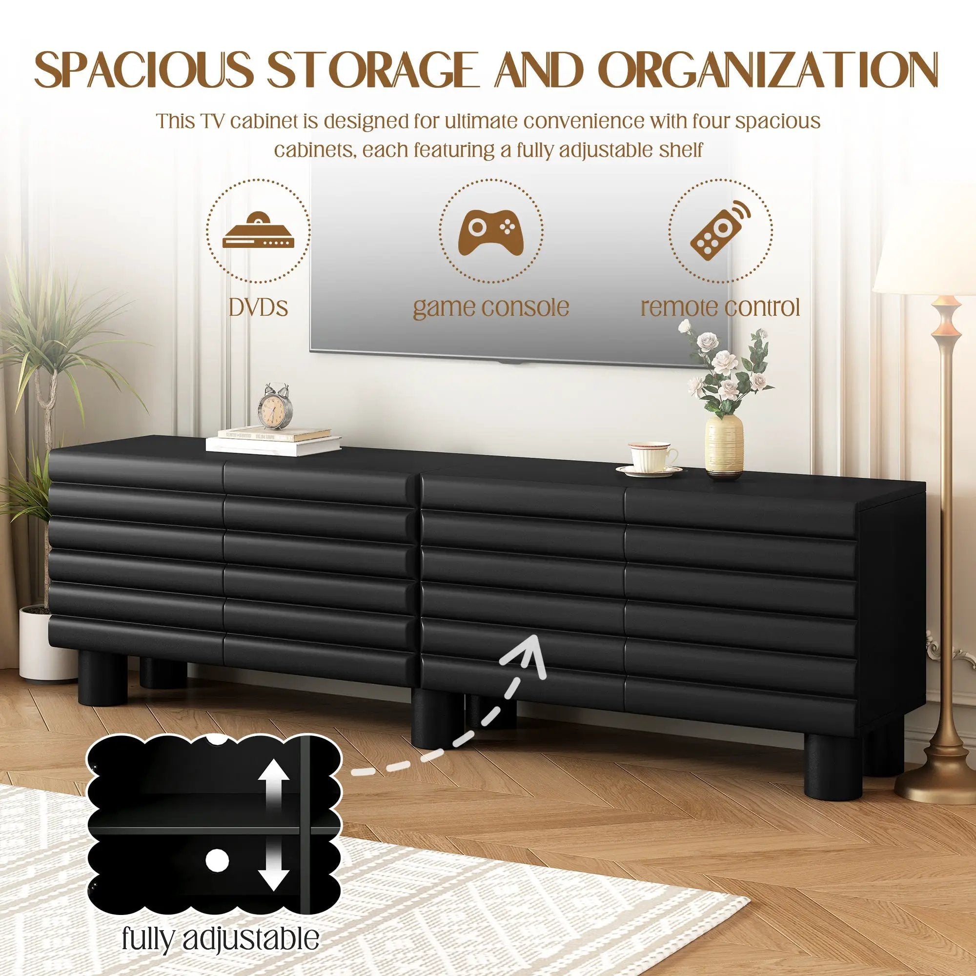 Stylish Thick Wavy Door TV Cabinet with Adjustable Shelves by HouseOfZazla
