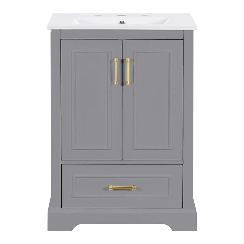 Bathroom Vanity With Sink, 1 Divided Drawer And 2 Soft Close Doors With Double Shelf by Unique Piece Furniture