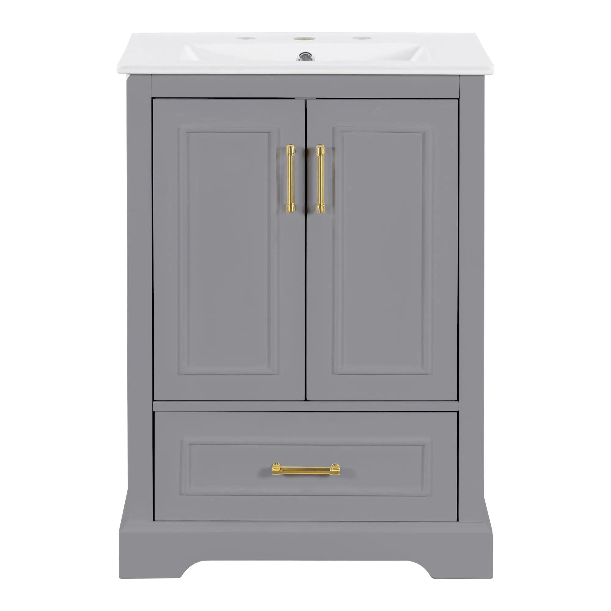 Bathroom Vanity With Sink, 1 Divided Drawer And 2 Soft Close Doors With Double Shelf by Unique Piece Furniture