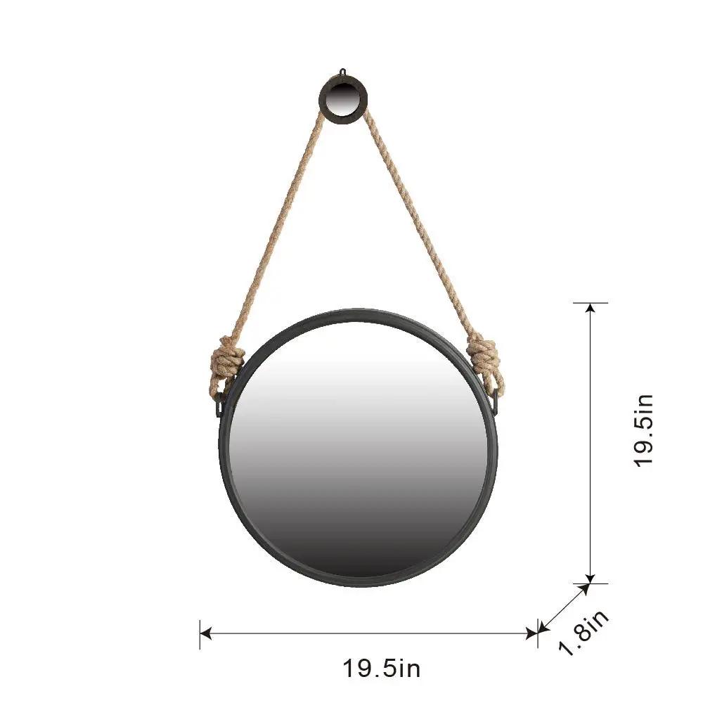 Handsome Cleveland Mirror With Rope Strap Contemporary Design Circle Mirror With Round Metal Frame For Wall Decor by Unique Piece Furniture